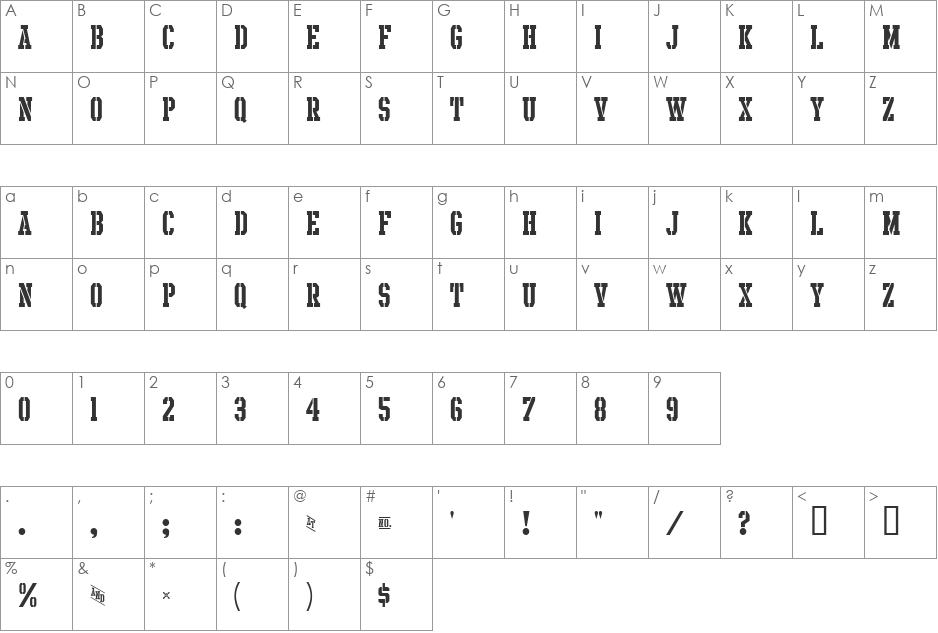 Intramural Stencil JL font character map preview