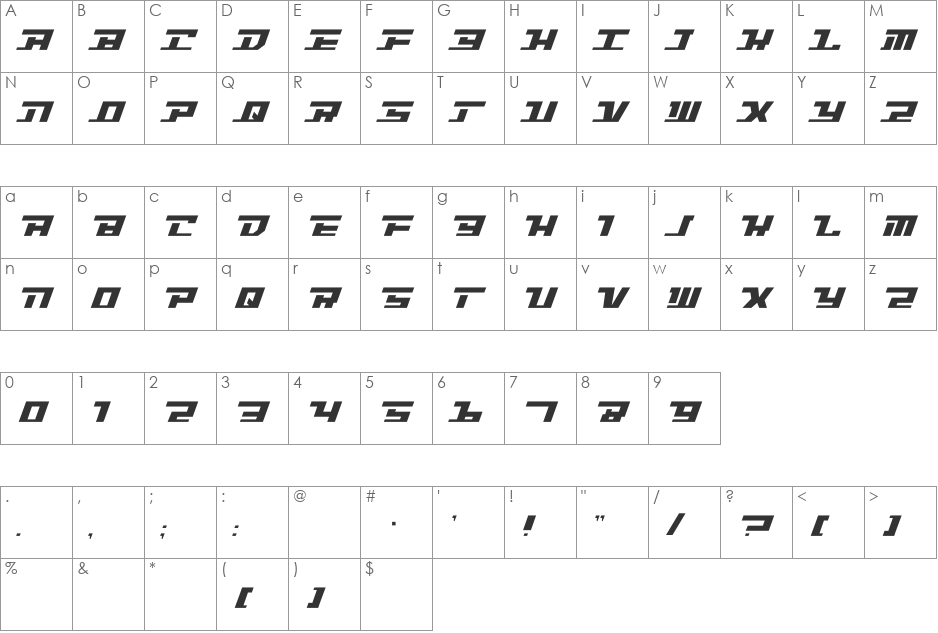 Intrepid font character map preview