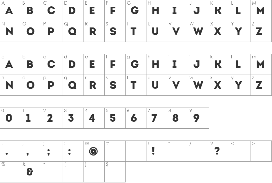 Intro font character map preview