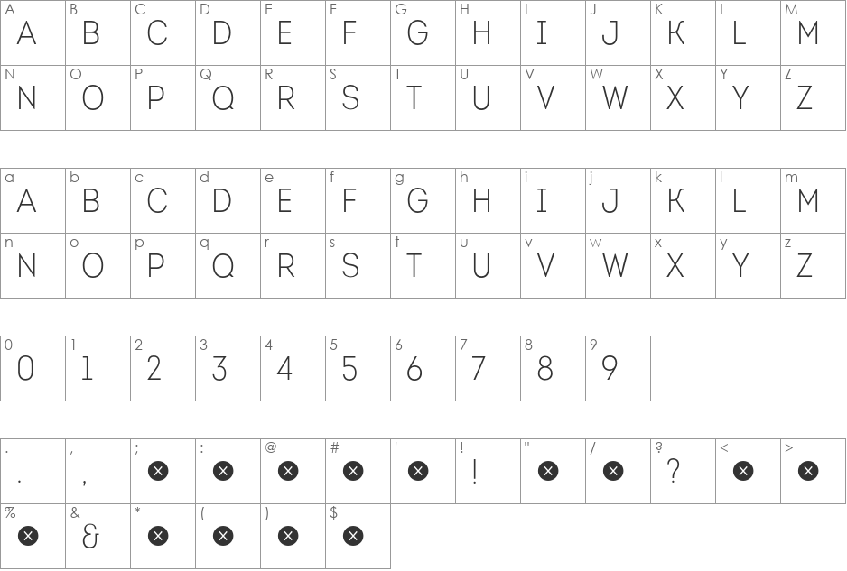 Intro Cond font character map preview