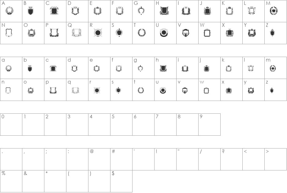 Arms font character map preview