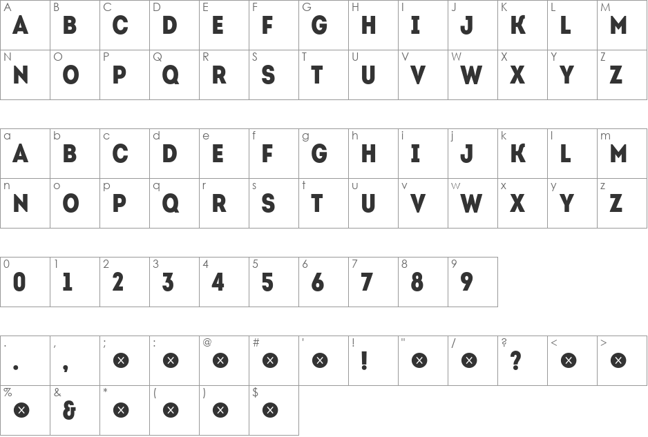Intro Cond font character map preview