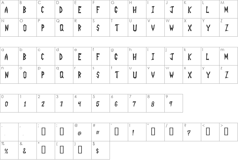 INVADER font character map preview