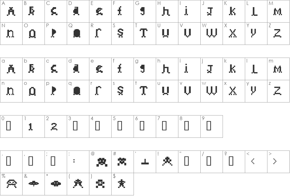 invader font character map preview