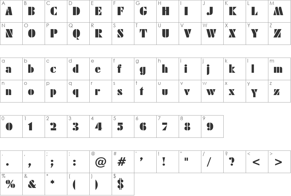 Army font character map preview