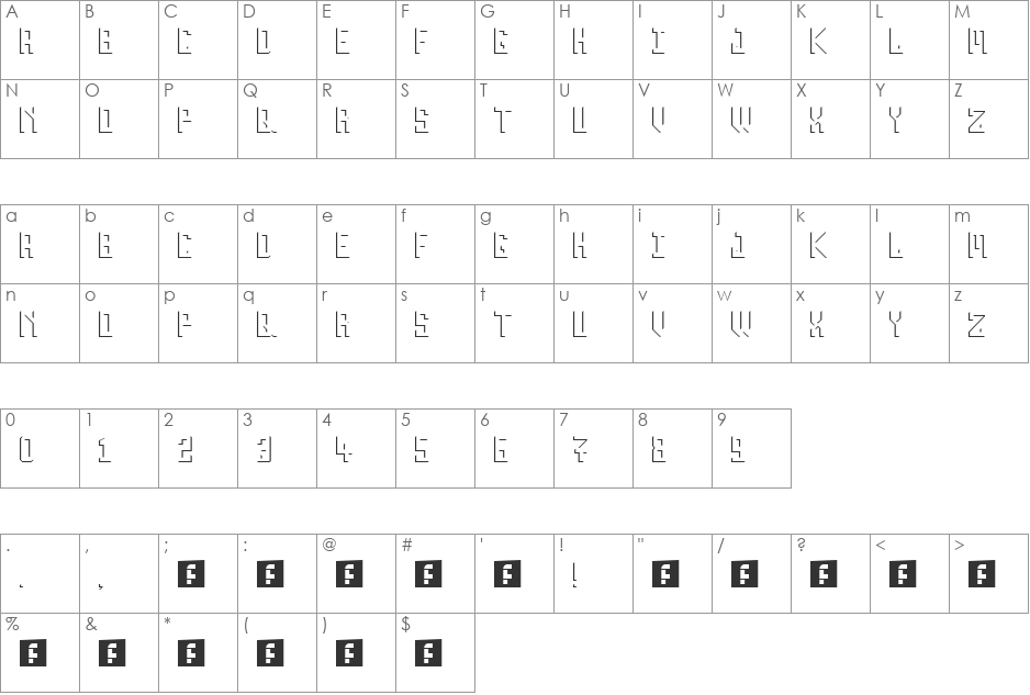 Inverse font character map preview