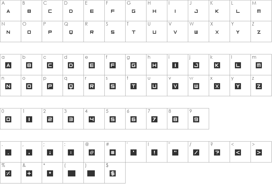 Inversionz font character map preview