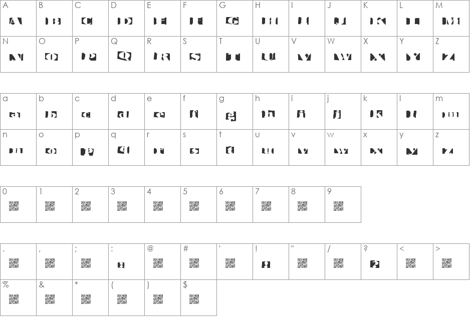 Invertage font character map preview