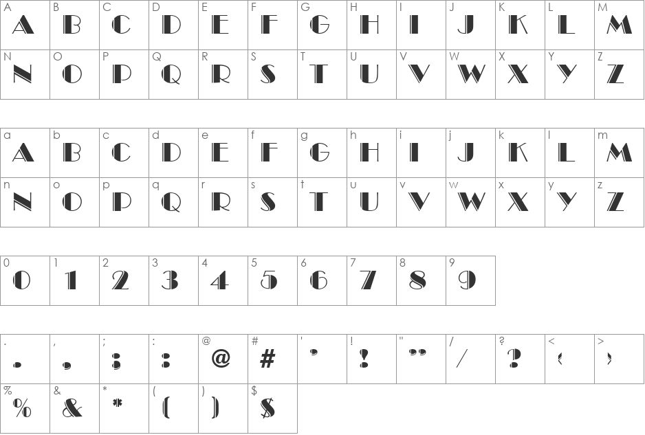 Invite Engraved SF font character map preview