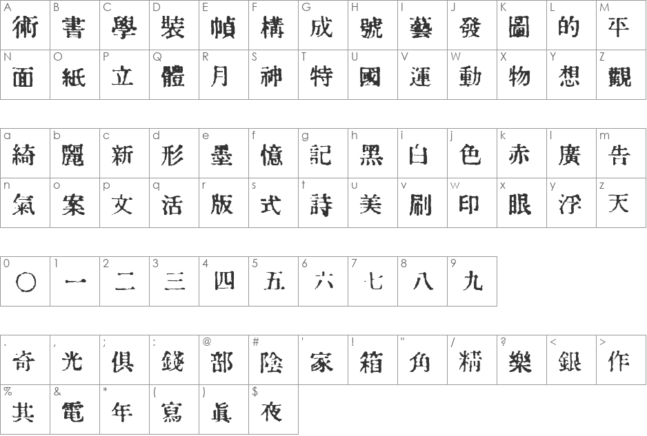 In_kanji font character map preview