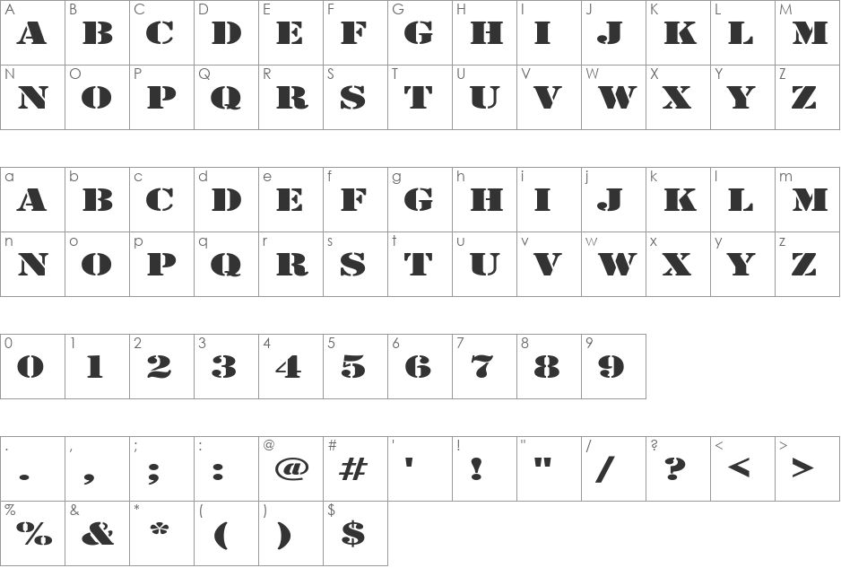 Army Expanded font character map preview