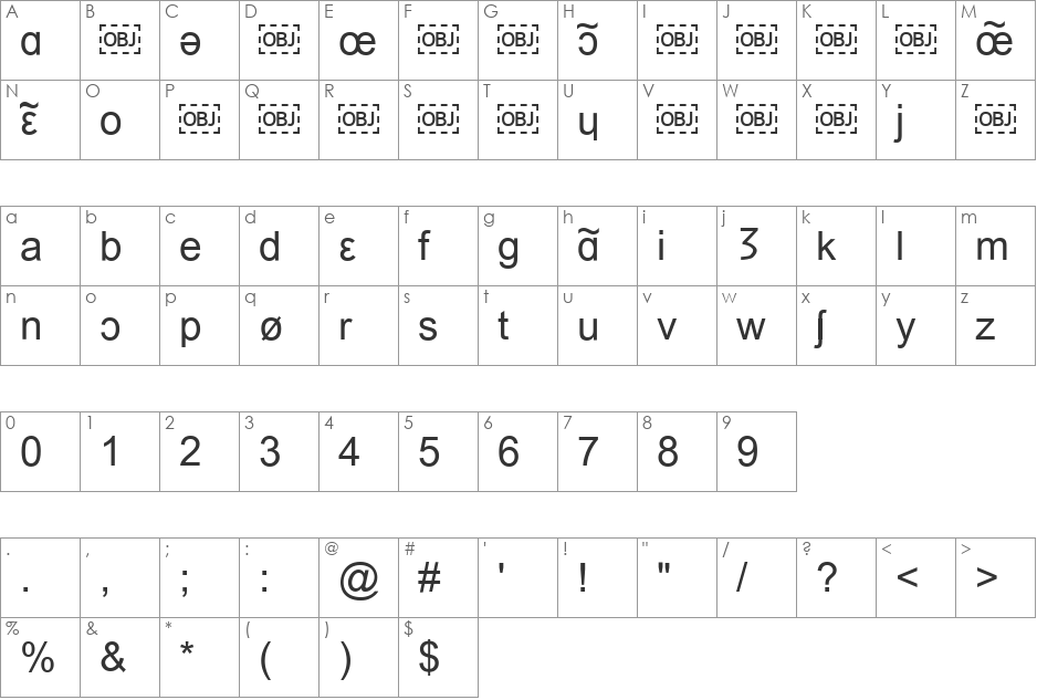 IPA Font font character map preview