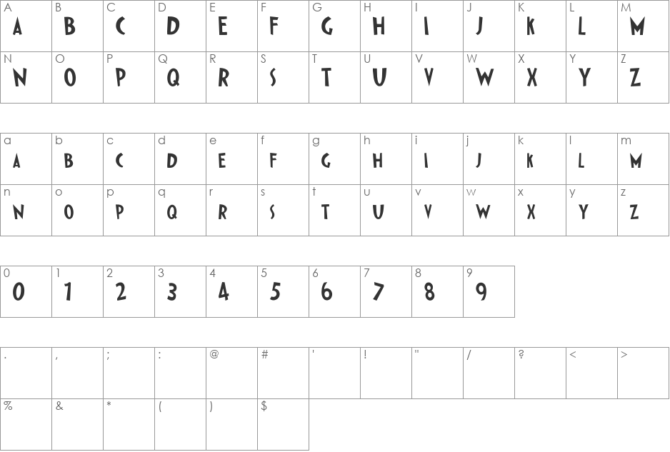 Ipkiss ZF font character map preview