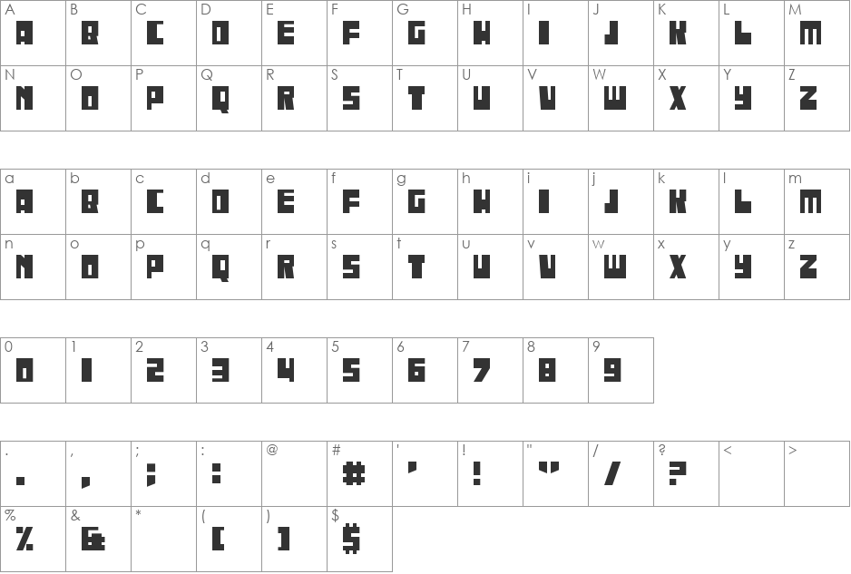 Iregula font character map preview