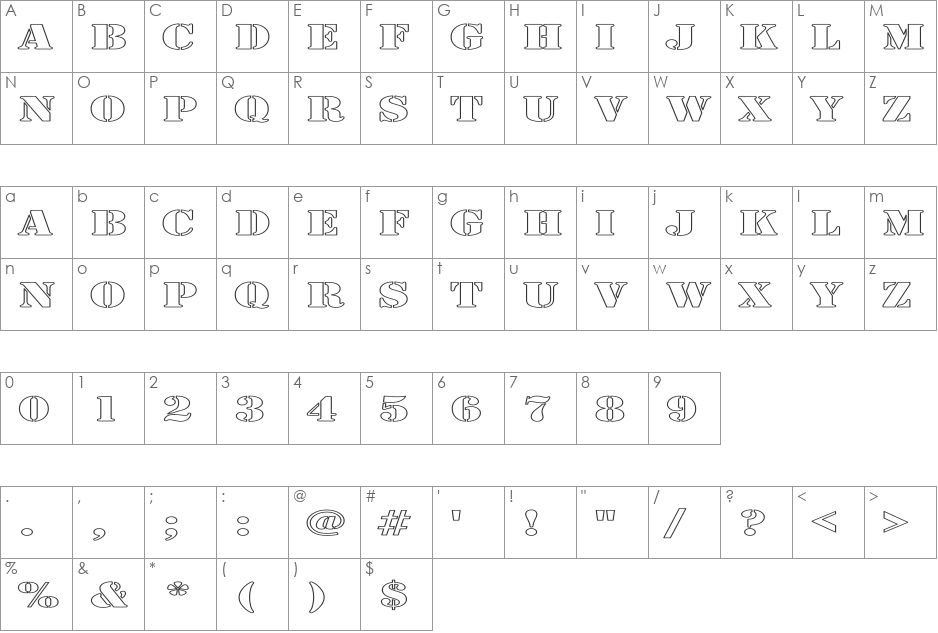 Army Hollow Expanded font character map preview