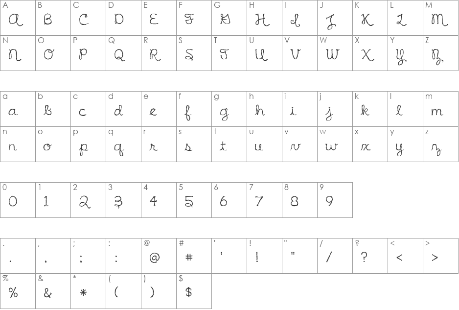 Irish Spaghetti font character map preview