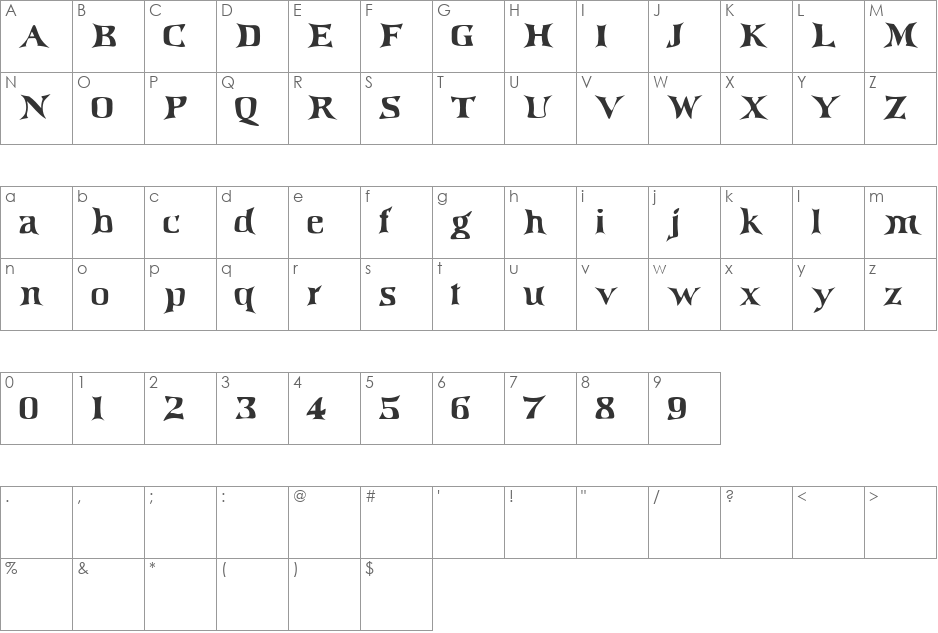 IrishJig font character map preview