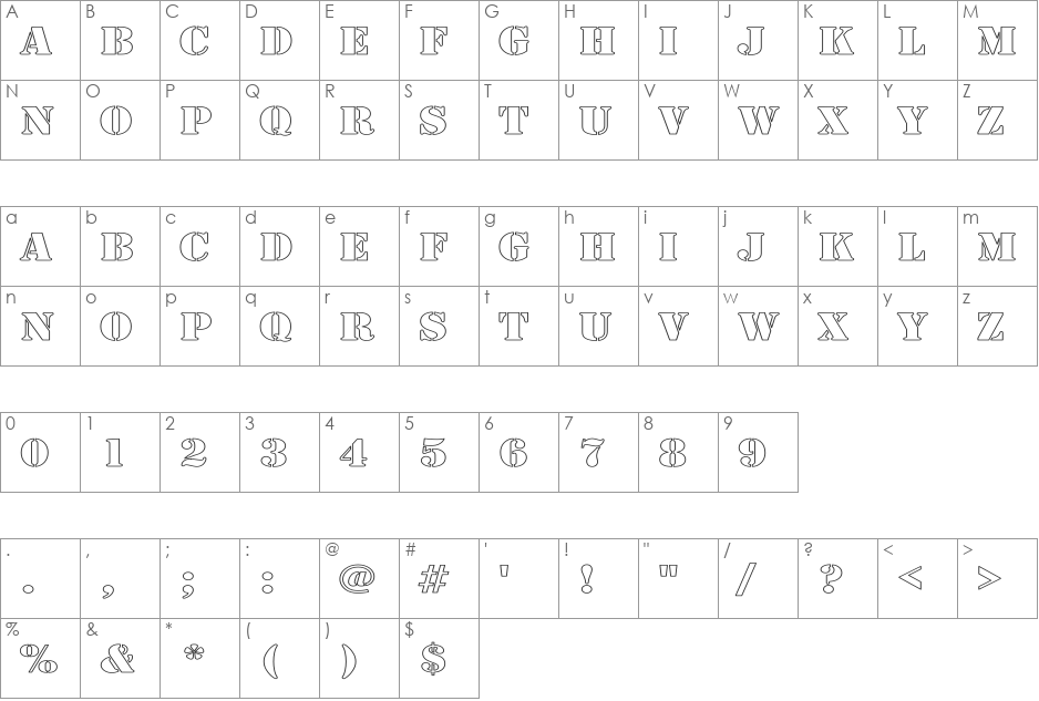 Army Hollow Wide font character map preview