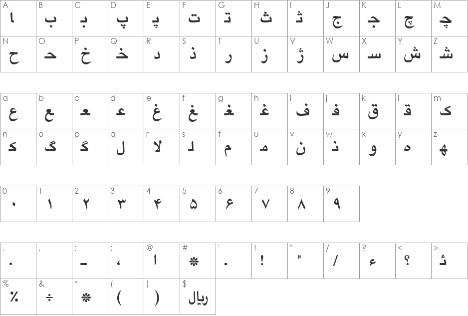 Irnafont_9 font character map preview
