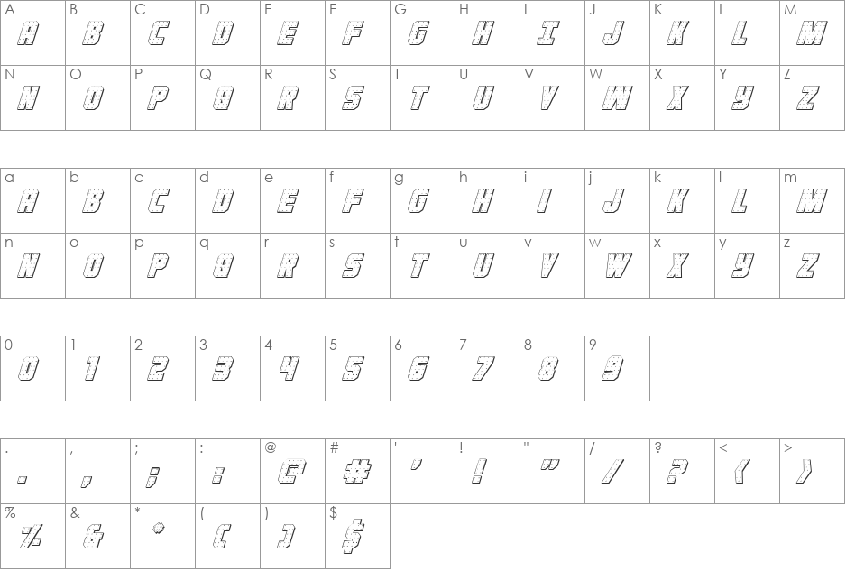 Iron Forge 3D Italic font character map preview