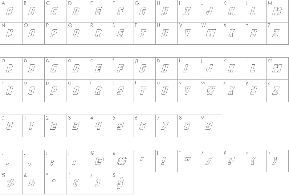 Iron Forge Outline Italic font character map preview