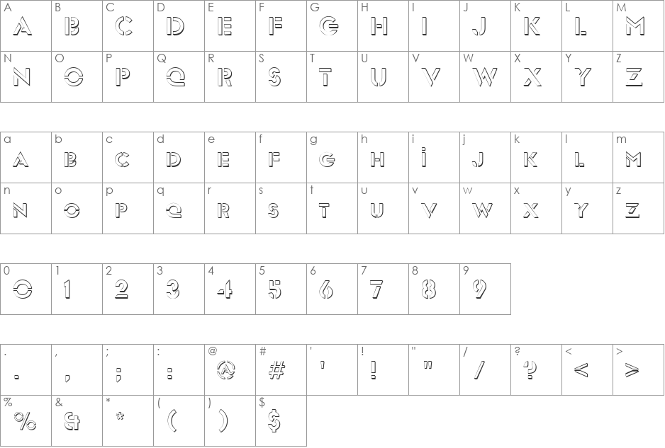 Army Outline font character map preview