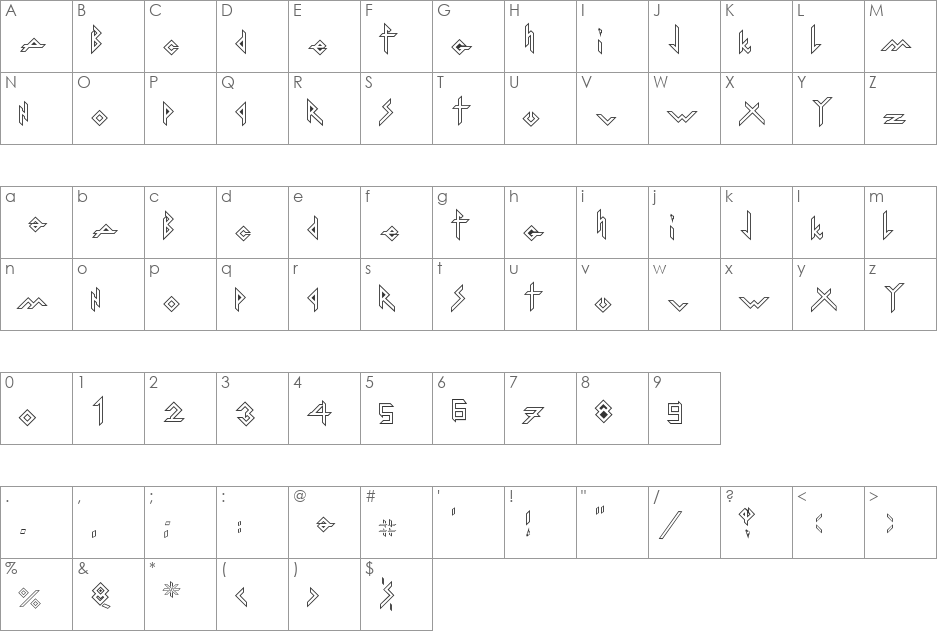 Iron H Metal Outline font character map preview