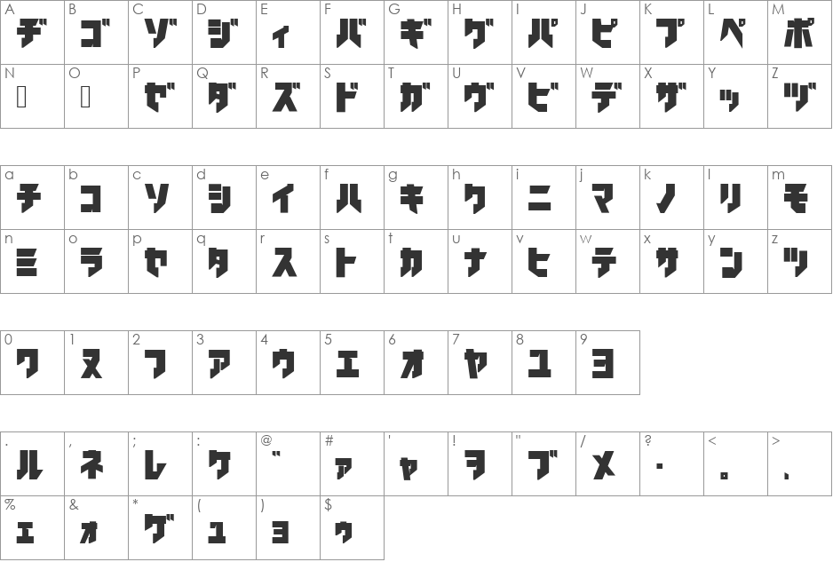 iron katakana font character map preview