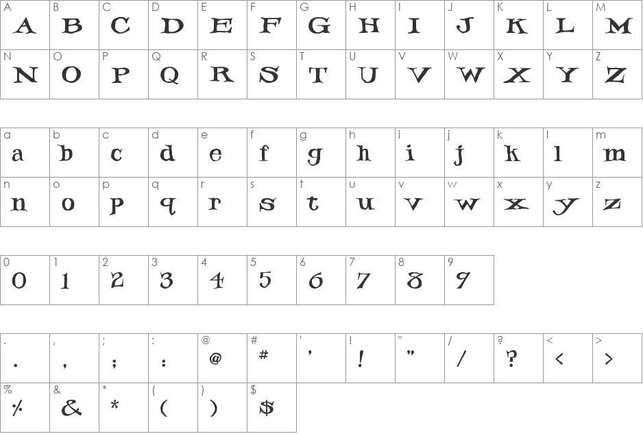 Iron Latch font character map preview