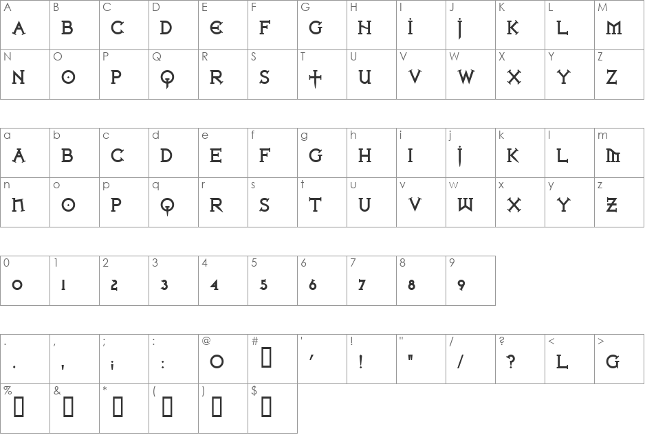 Iron League font character map preview