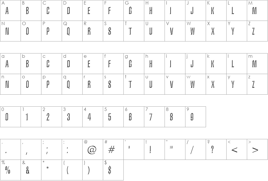 Iron Lung font character map preview