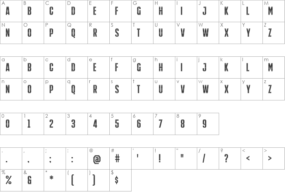 IRON MAN OF WAR 001C NCV font character map preview