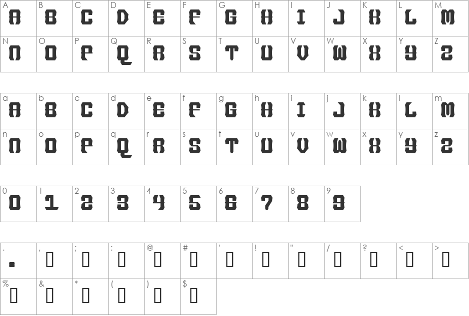 IronForgePhont font character map preview
