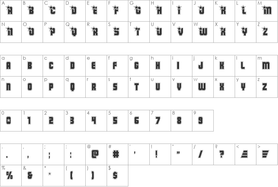 Army Rangers Academy font character map preview