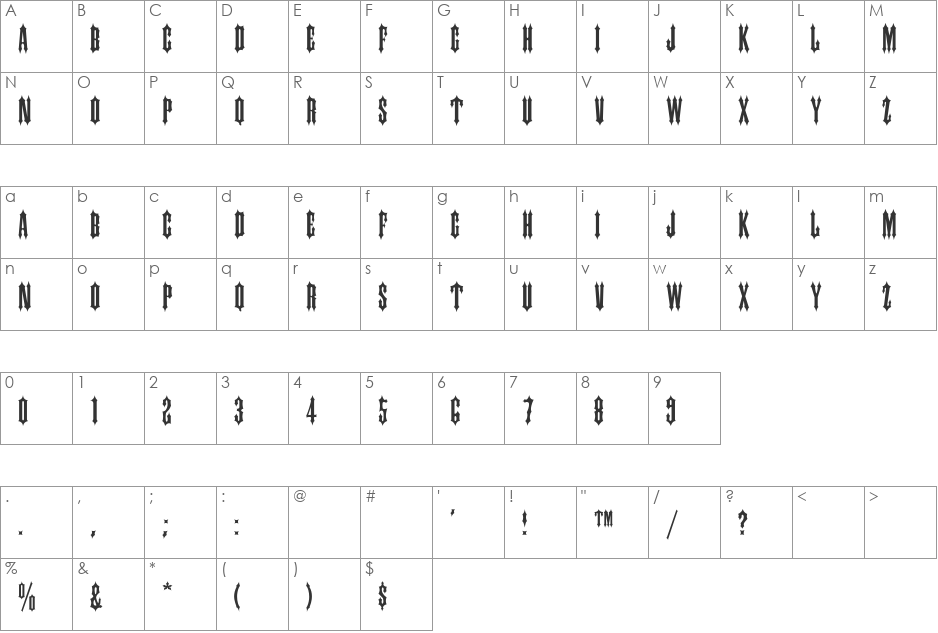 ironwood medium font character map preview