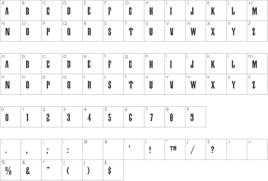 IRONWOOD-Medium Wd font character map preview