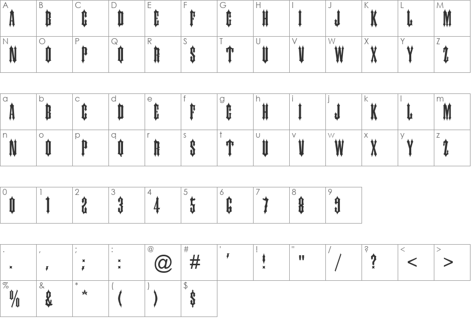 Ironwork font character map preview