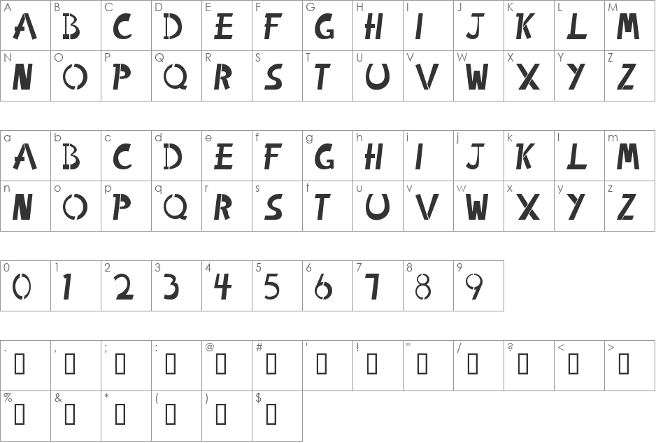 Irregular Urban font character map preview