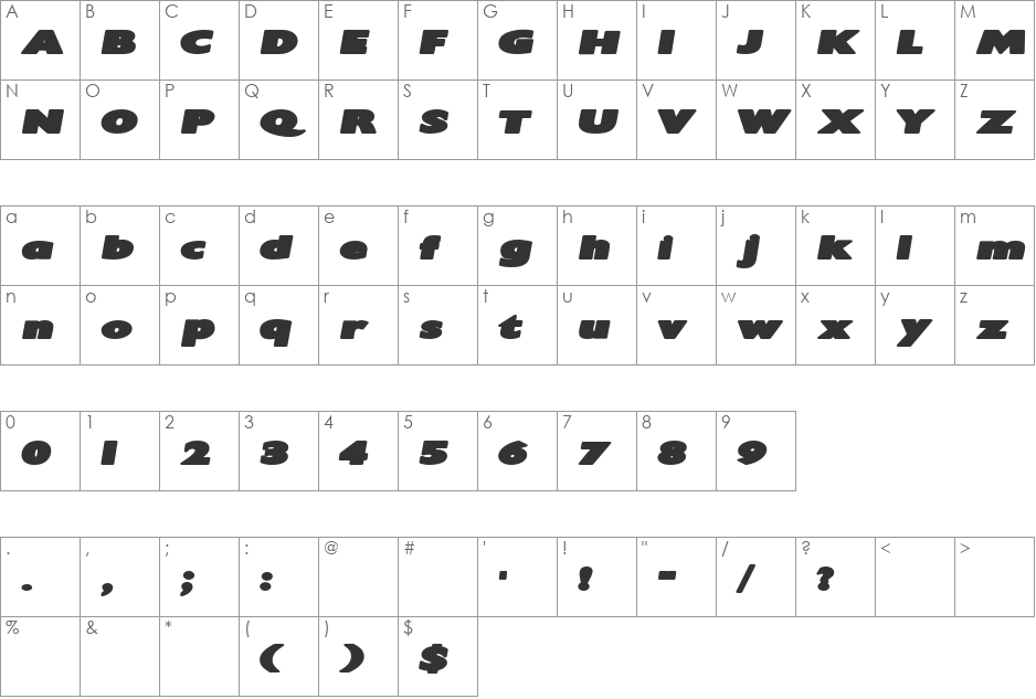 Irtusk font character map preview
