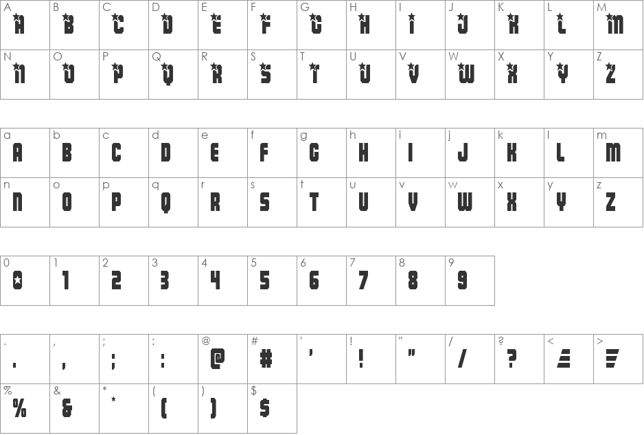 Army Rangers Condensed font character map preview