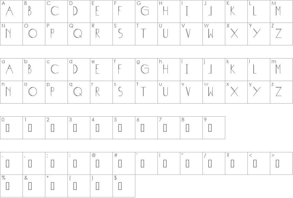 Isabel font character map preview