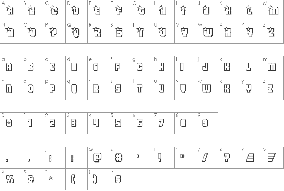 Army Rangers Engraved font character map preview