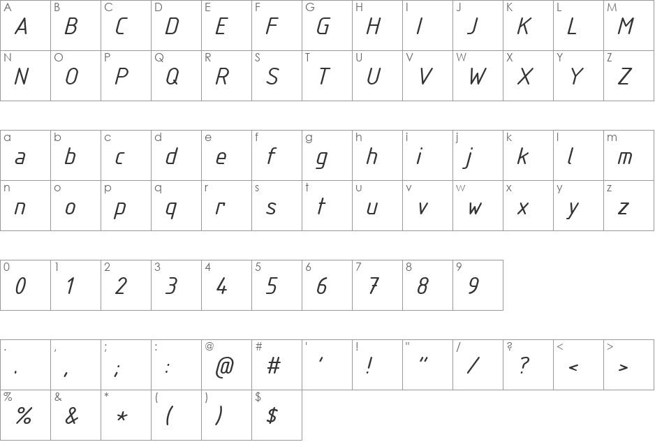 ISOCPEUR font character map preview