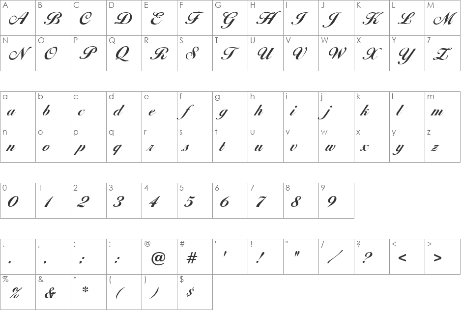 Isolde font character map preview