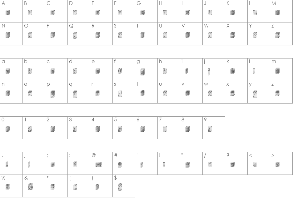 isometric bold font character map preview