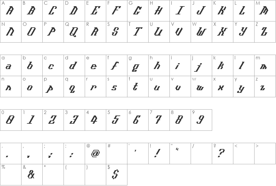 Isometype font character map preview