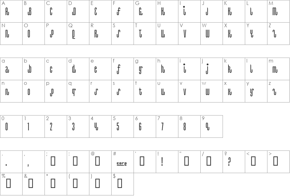 Isterburk font character map preview