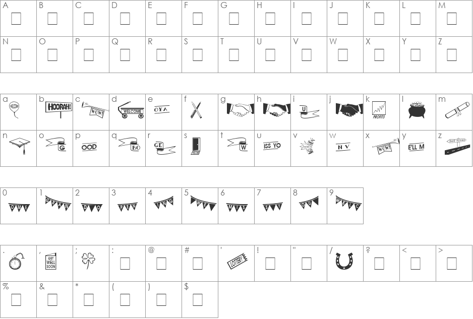 AC4-CourtiDings1 font character map preview