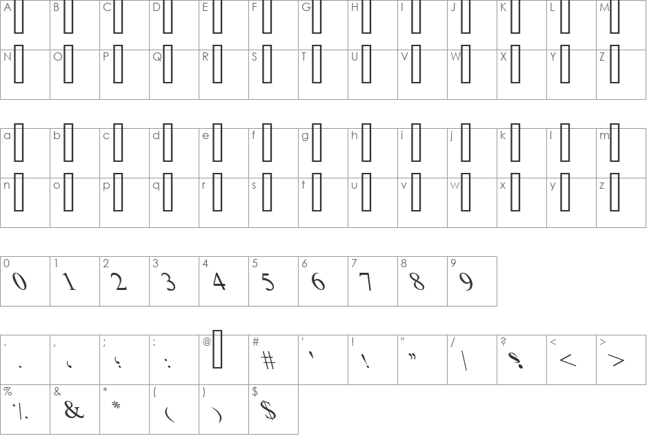 Italic Outline Art font character map preview