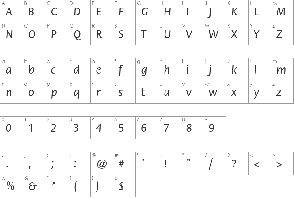 ITC Flora Std font character map preview